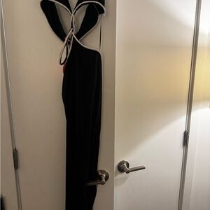 Elegant Black Evening Dress with White Trim